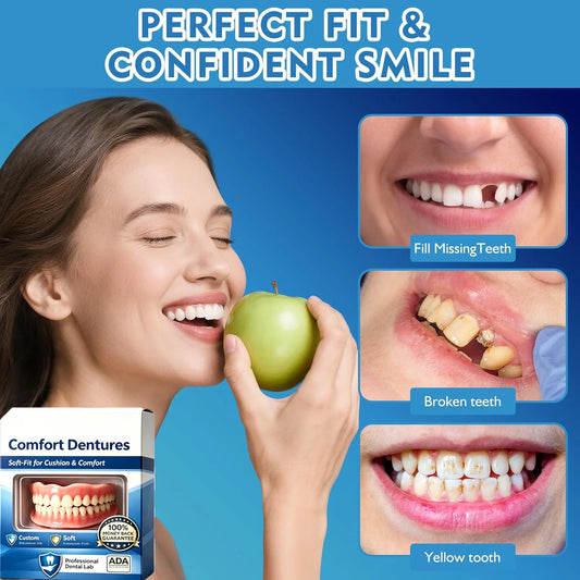 Flexible Silicone Dentures Upper Lower Fake Teeth Kit Natural Smile