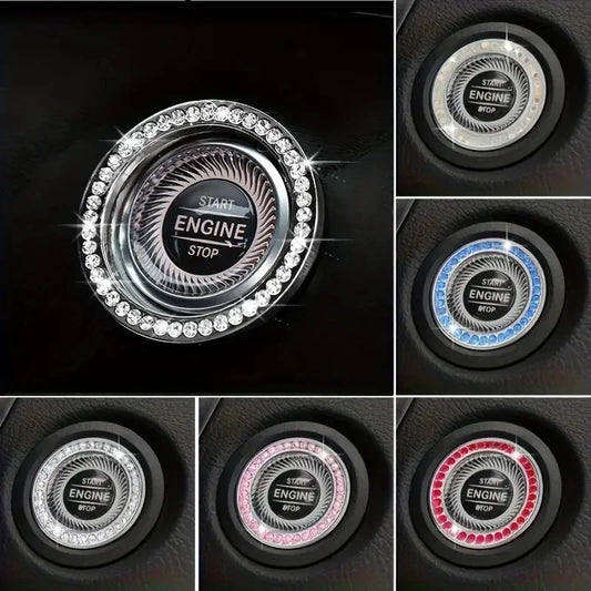 Car Engine Start Stop Button Ring Bling Rhinestone Ignition Trim