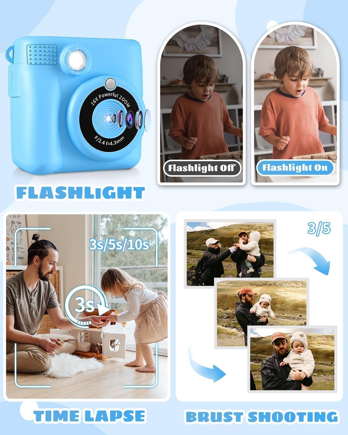Instant Print Kids Camera Digital Video Toy - 10