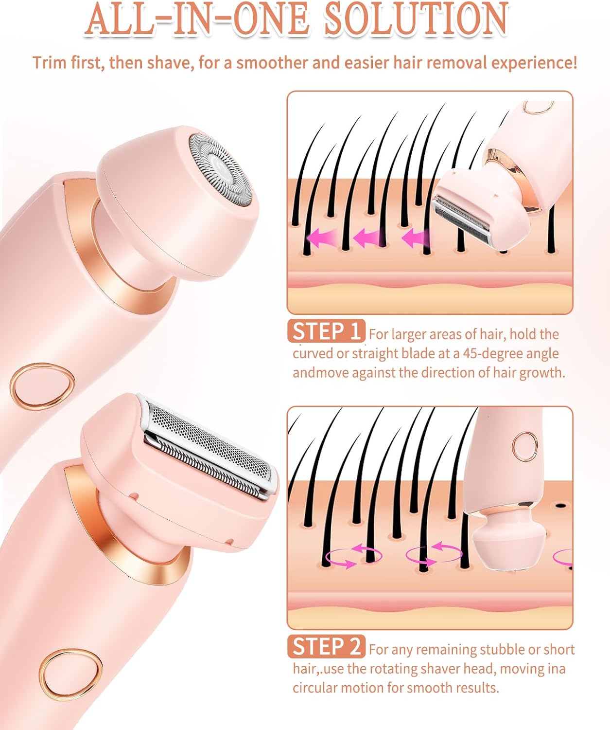2 in 1 Women Electric Shaver Dual Head Bikini Trimmer Hair Remover - 11