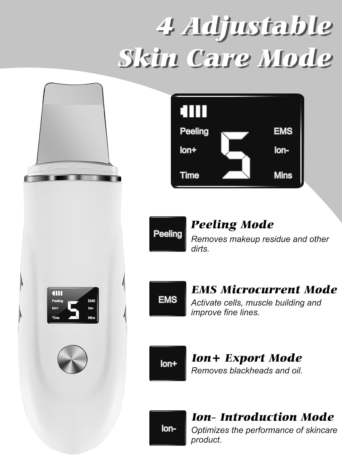 4 in 1 Ultrasonic Facial Skin Scrubber & Blackhead Remover Spatula - 8