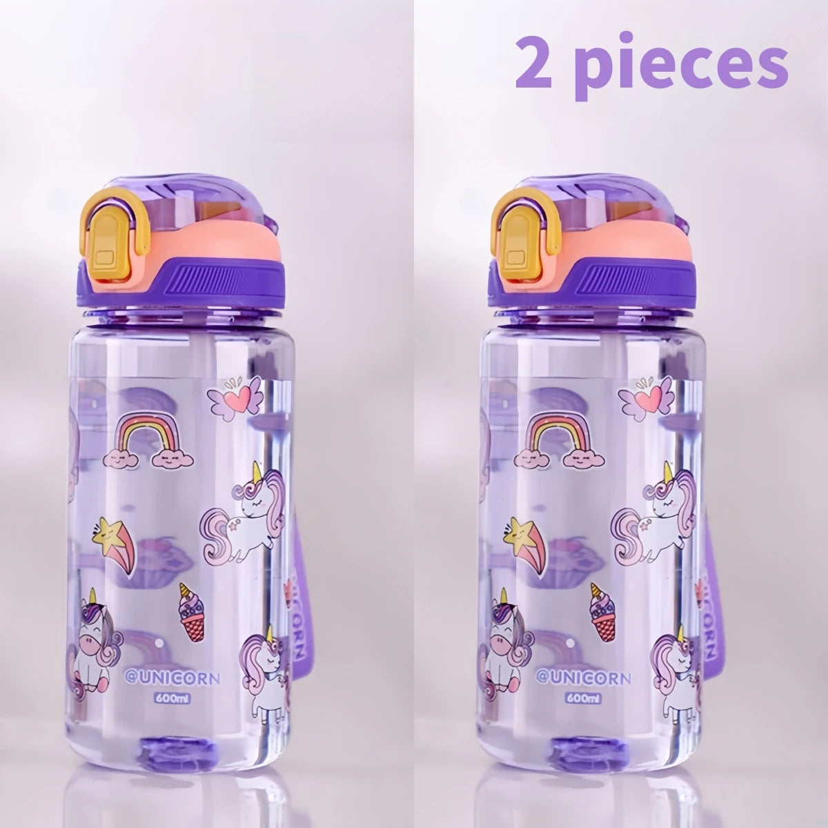 600ml Dinosaur Kids Water Bottle Leakproof Sippy Cup with Straw