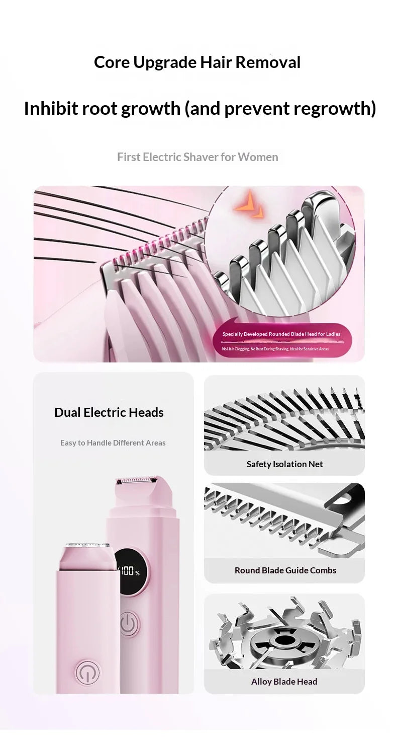 2 in 1 Electric Shaver & Painless Bikini Trimmer for Women