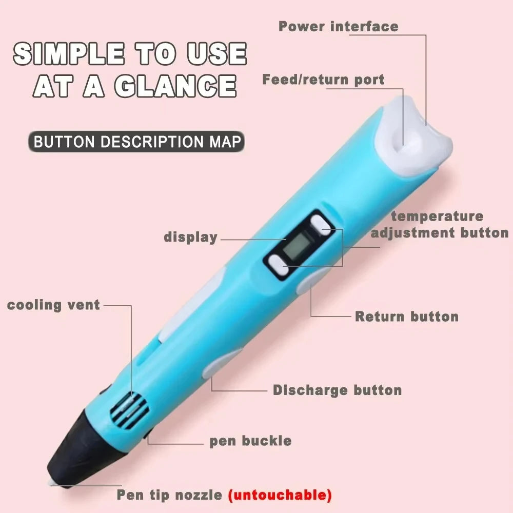 Kids 3D Printing Pen DIY Drawing Pen & Filament Toy