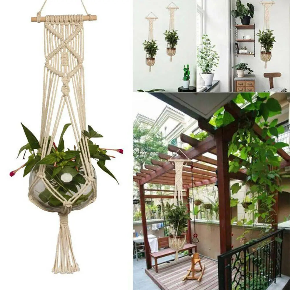 Handmade Macrame Plant Hanger Cotton Rope Wall Hanging Flower Pot Holder - 1