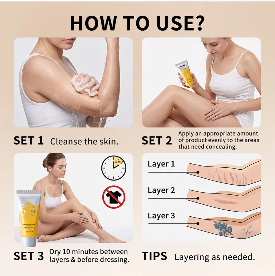 Waterproof Body Concealer Makeup For Tattoos Scars And Veins