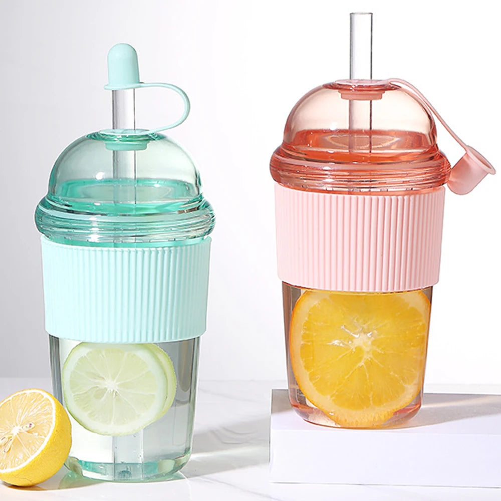 430ml Portable Plastic Straw Cup Ins Style Heat Resistant Water Bottle - 10