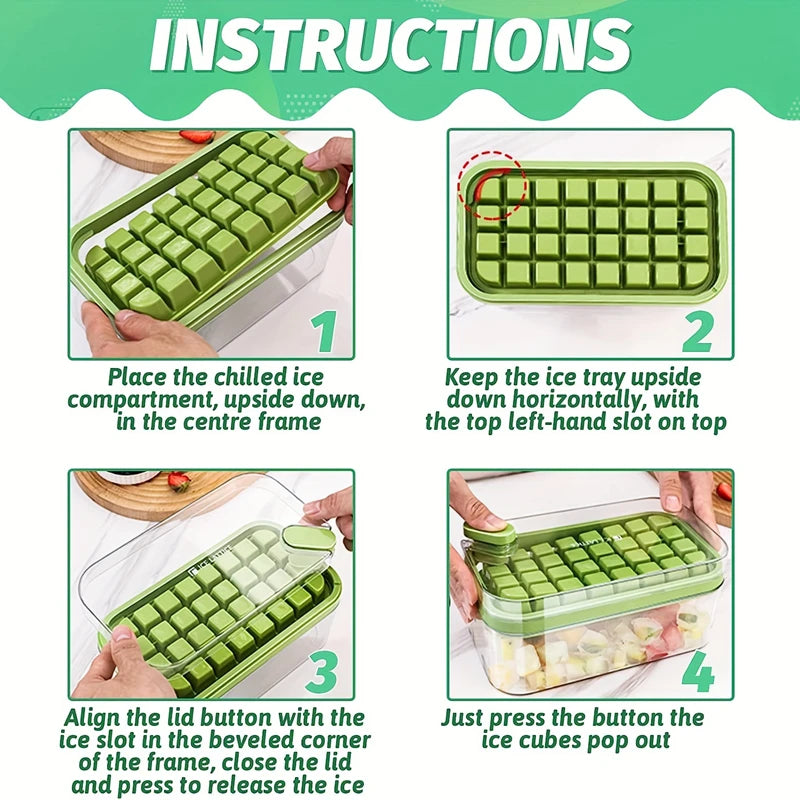32 Grid Ice Cube Tray with Lid and Storage Bin One Click Release Maker - 4