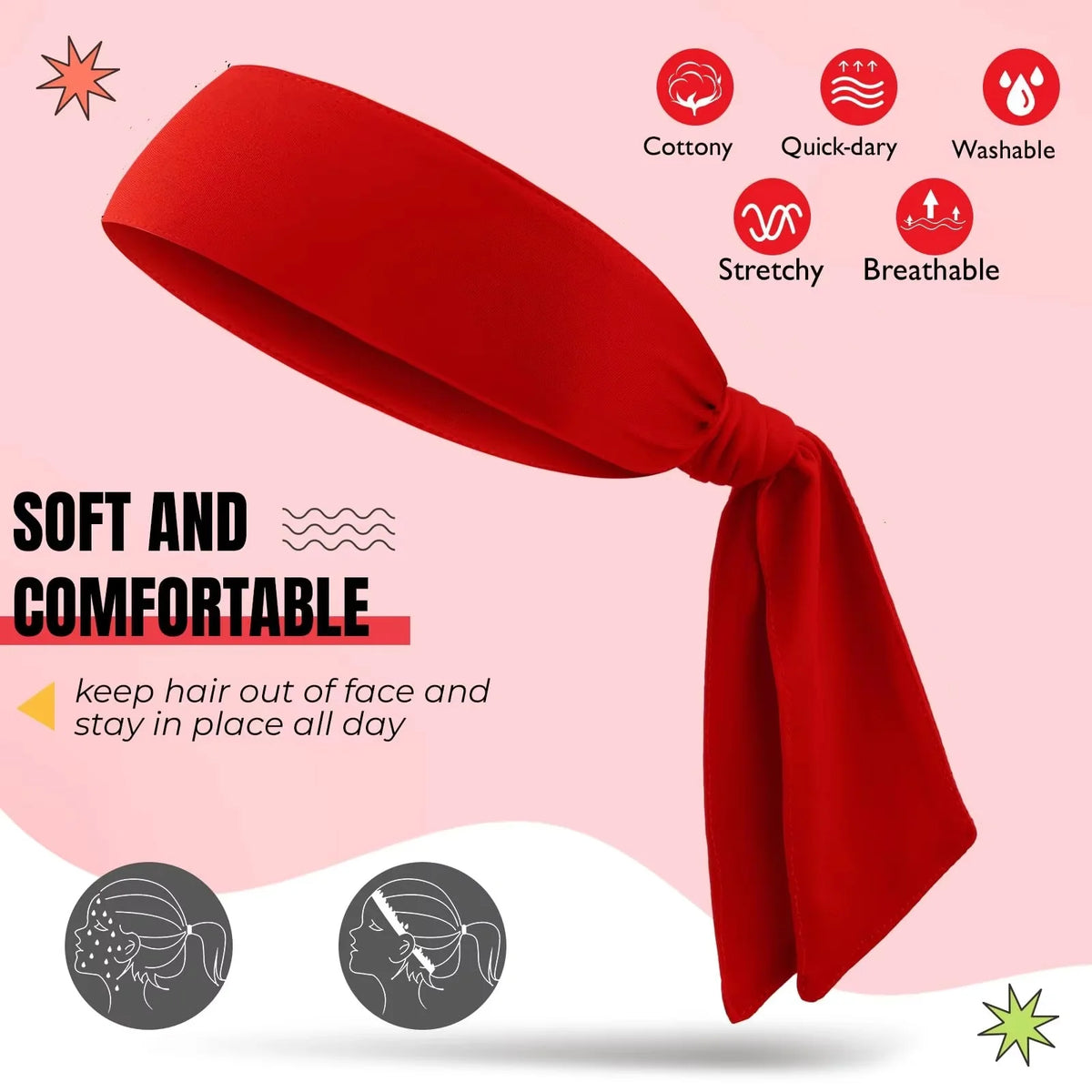 Unisex Sweatband Sports Headband Moisture Wicking Athletic Hair Tie