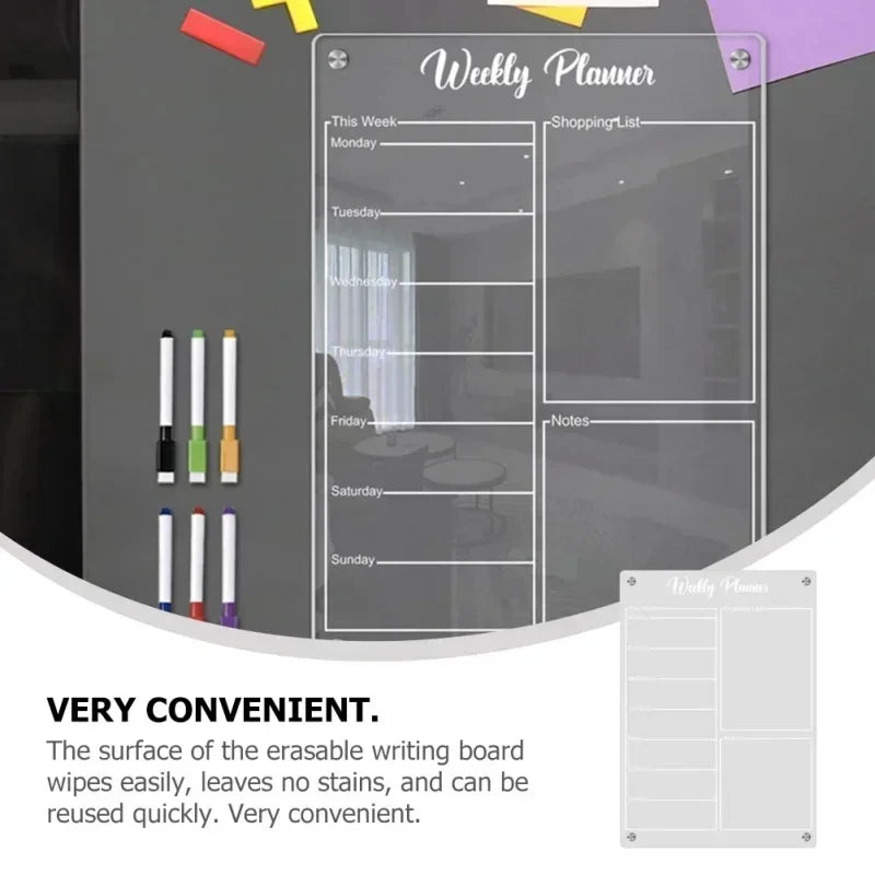Magnetic Acrylic Fridge Calendar Dry Erase Weekly Planner Board Set