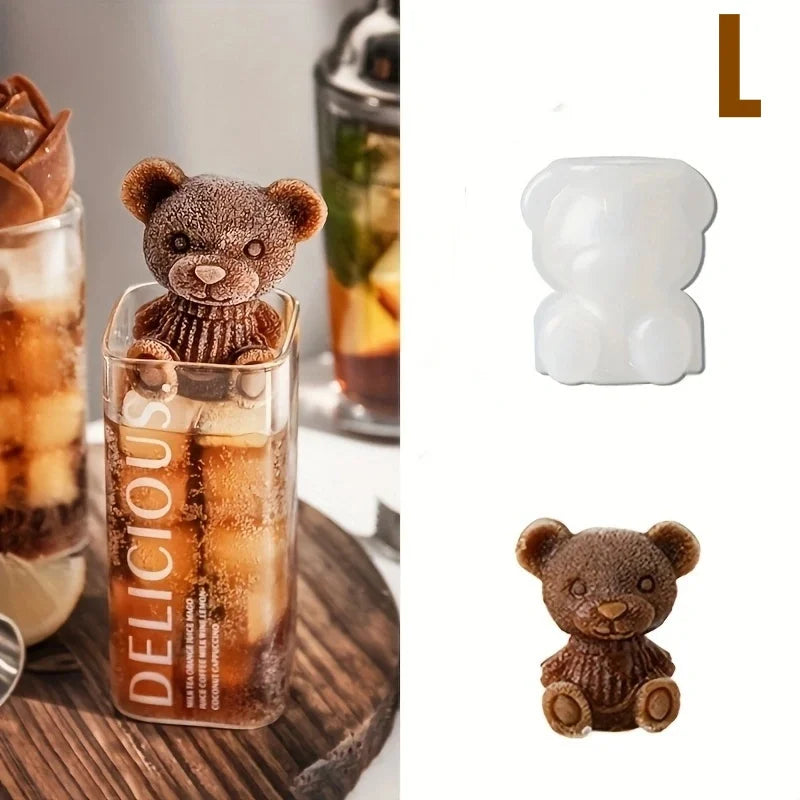 Cute Bear Silicone Ice Cube Tray Mold for Whiskey Coffee and Cocktails