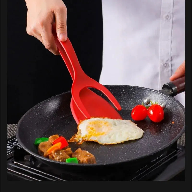 2-in-1 Silicone Kitchen Flipper and Food Tongs for Steak and Eggs - 4