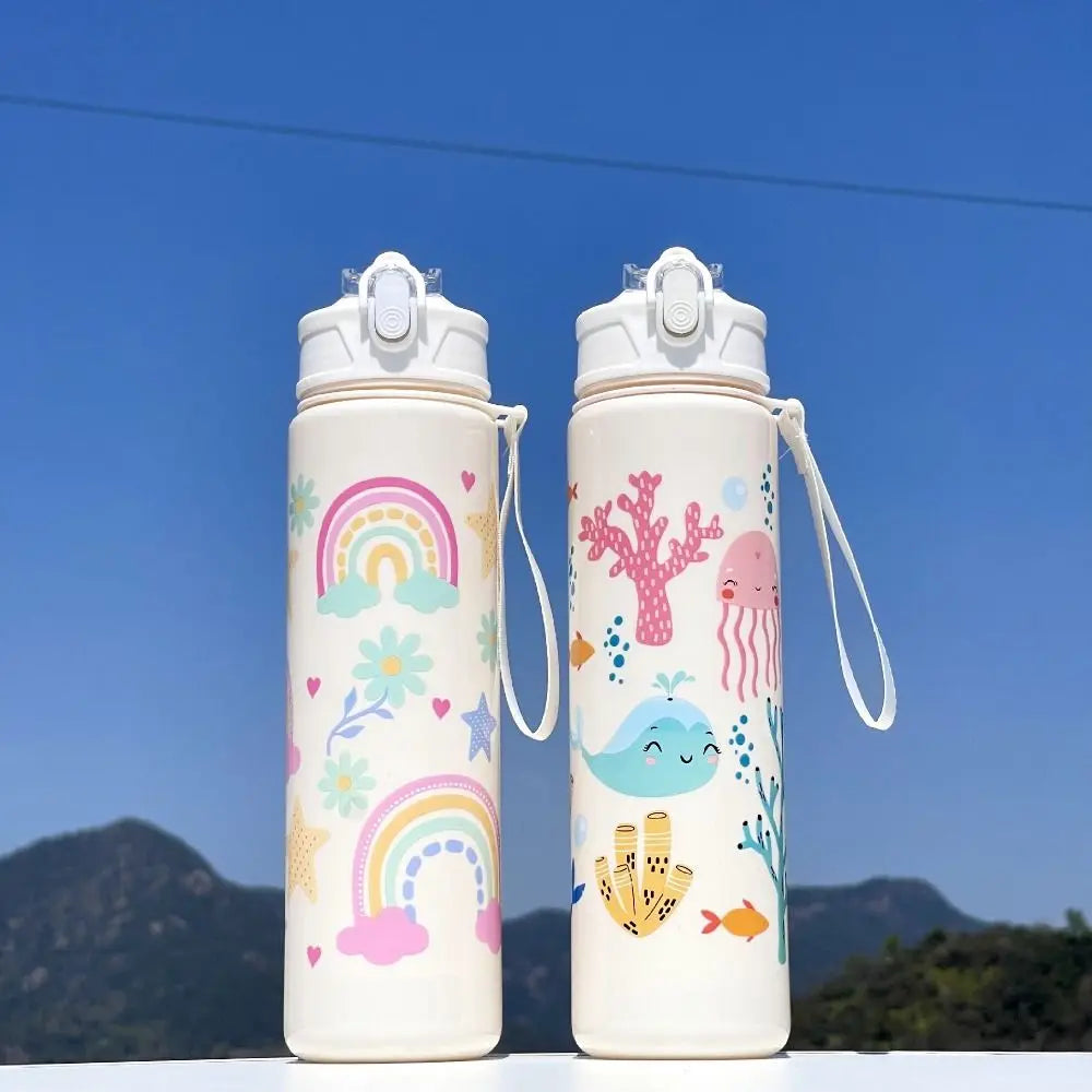 750ml Kids Cartoon Water Bottle with Straw Leak Proof Portable Cup - 8