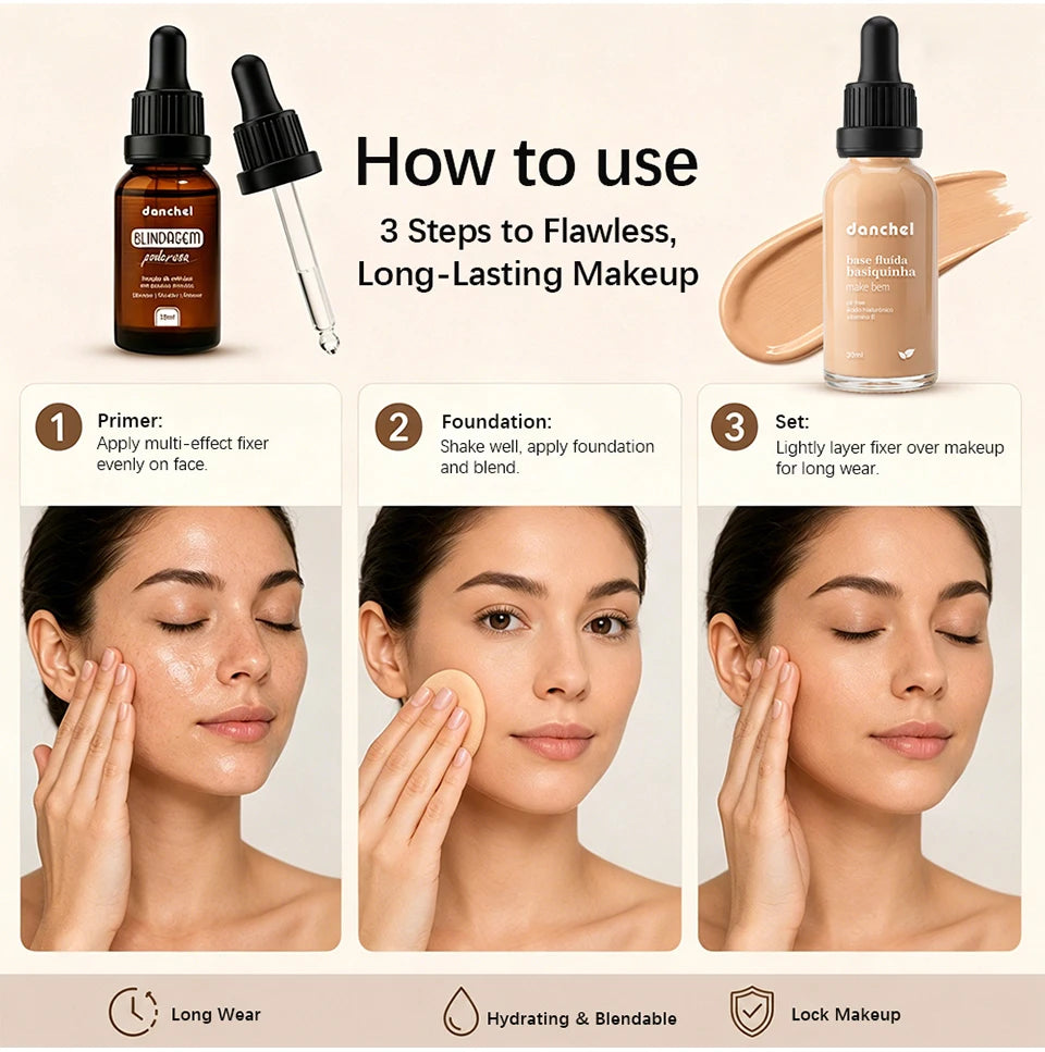 2pcs Waterproof Primer Serum and Liquid Foundation Makeup Set