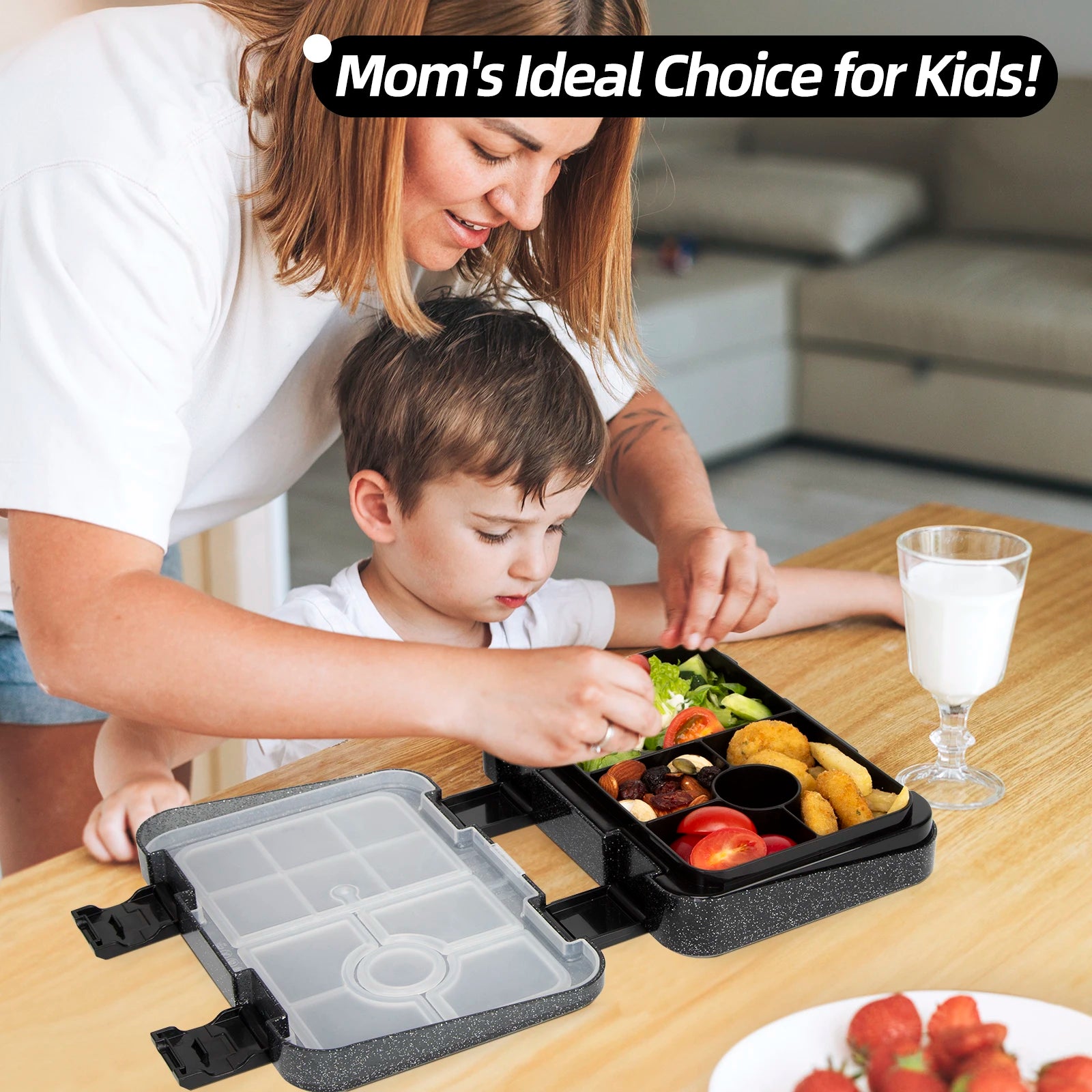 Kids Glitter Bento Lunch Box 5 Compartment Leakproof Food Container