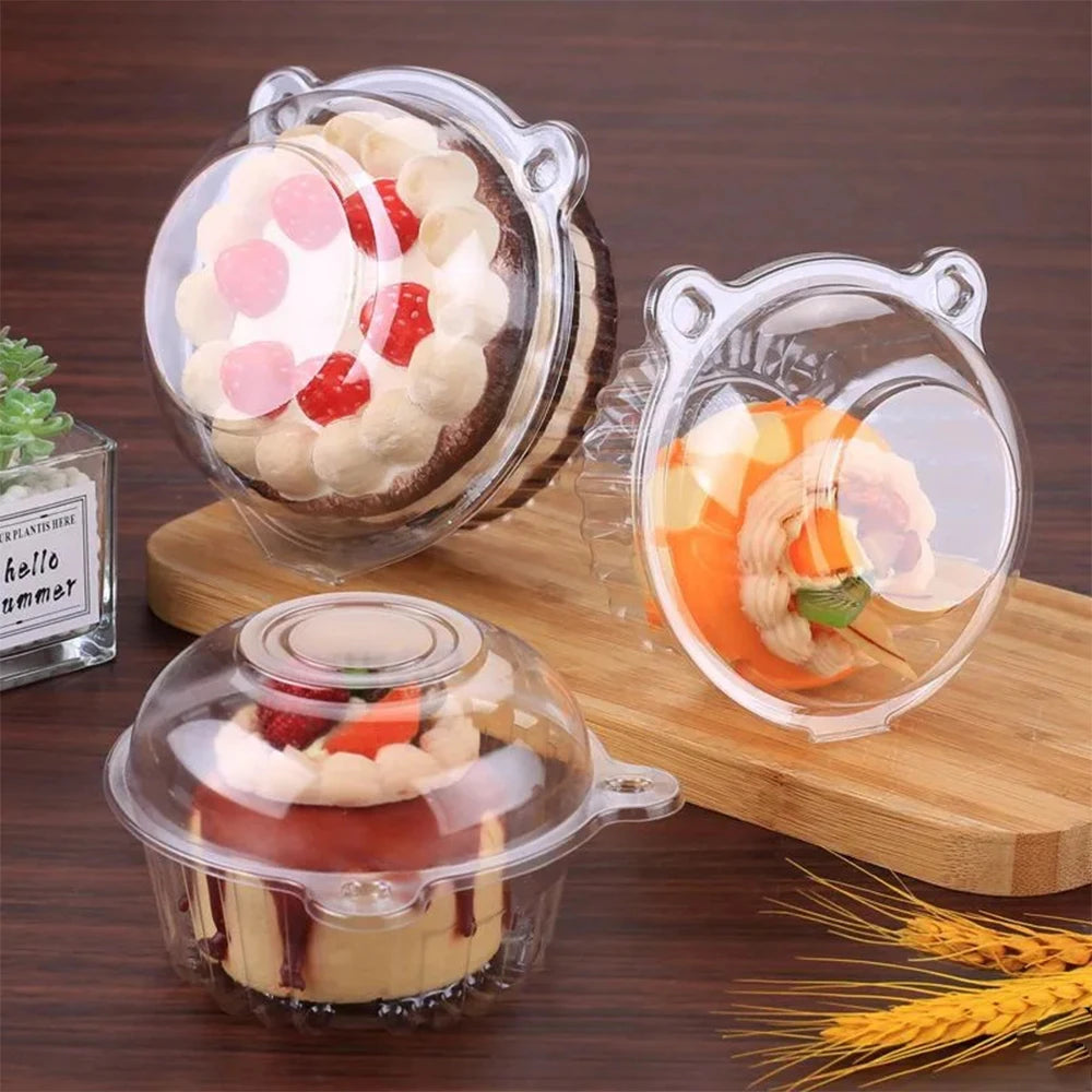 Disposable Cupcake Boxes Clear Plastic Individual Dessert Containers - 10