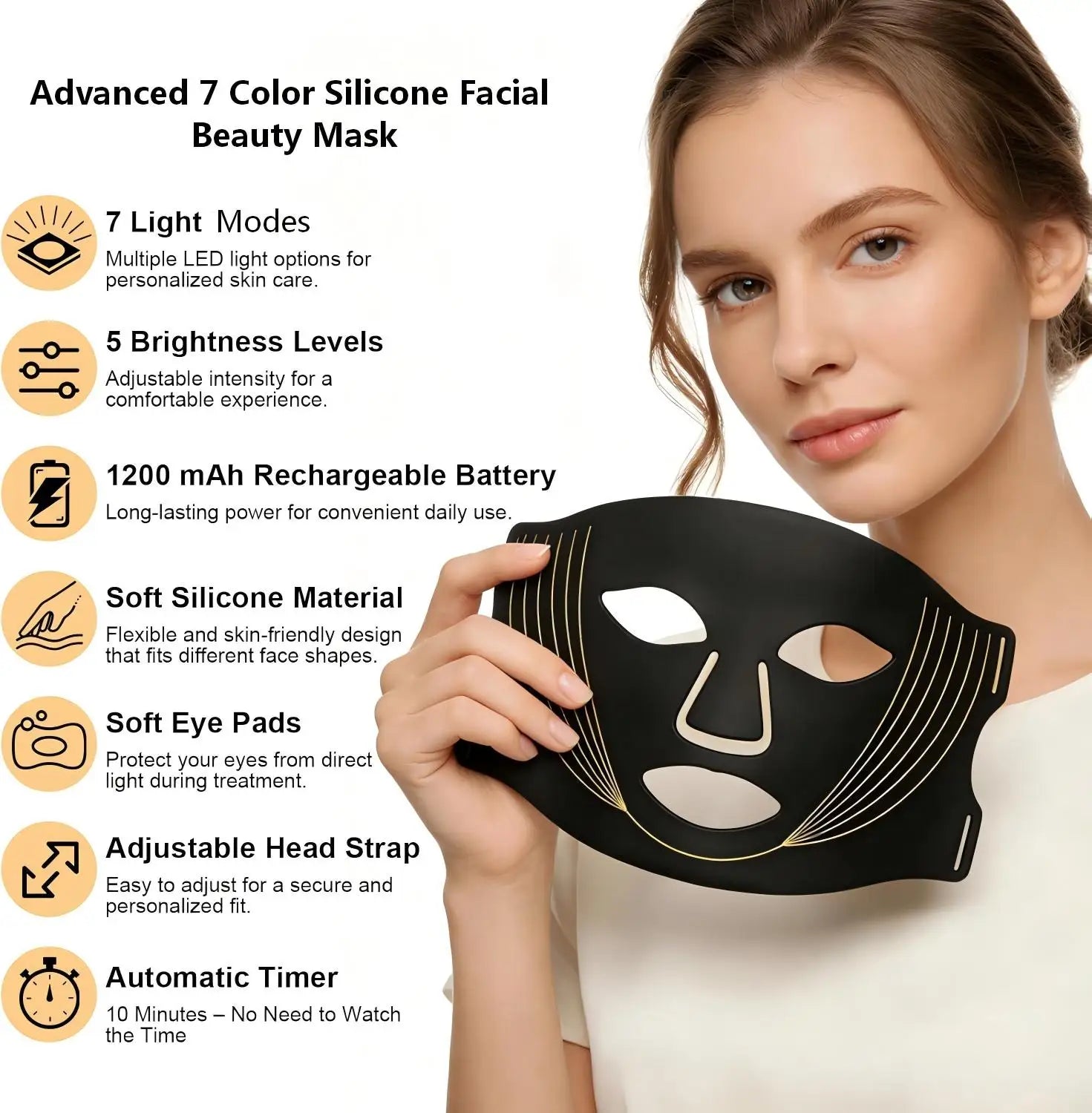 LED Face Mask 7 Colors Silicone Facial Beauty Mask Skin Care Device - 2