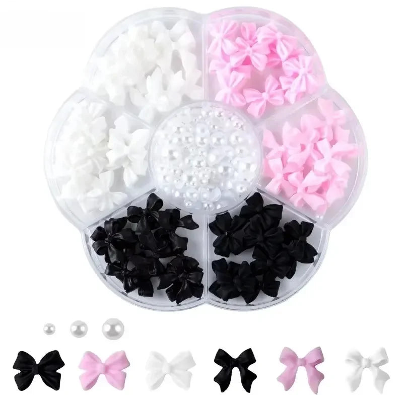 3D Acrylic Nail Art Bowknot Flower Resin Charms Rhinestones Pearl