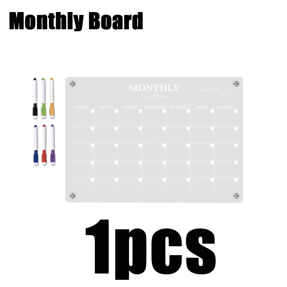 Magnetic Acrylic Fridge Calendar Dry Erase Weekly Planner Board Set - 14