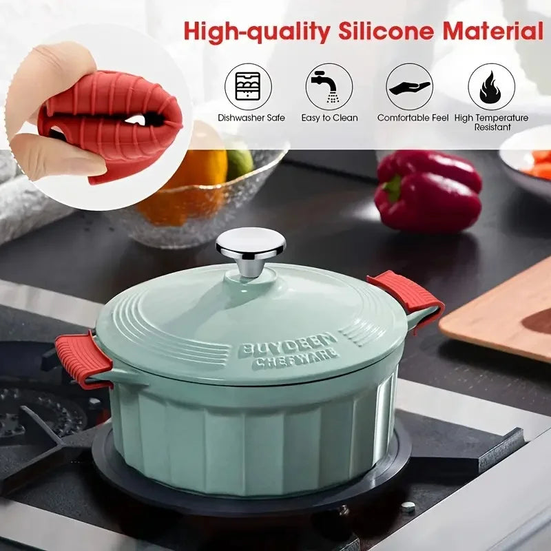 2 Pcs Silicone Hot Handle Holder Heat Resistant Skillet Pot Grips - 4