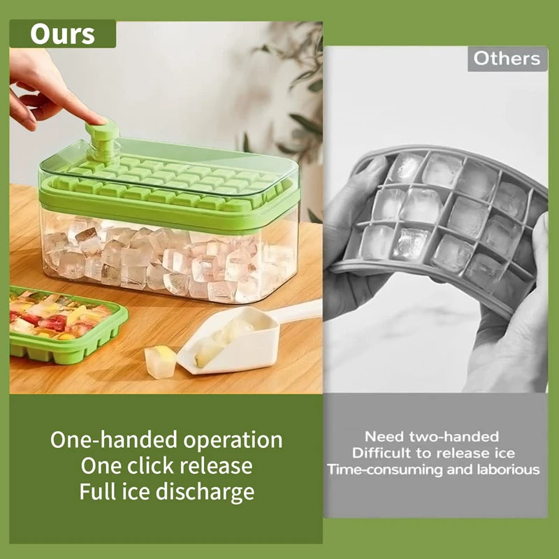 32 Grid Ice Cube Tray with Lid and Storage Bin One Click Release Maker - 3