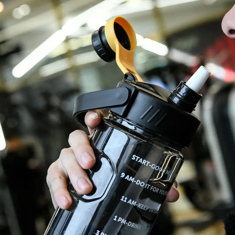 Large Capacity Sports Water Bottle with Straw and Time Marker - 9