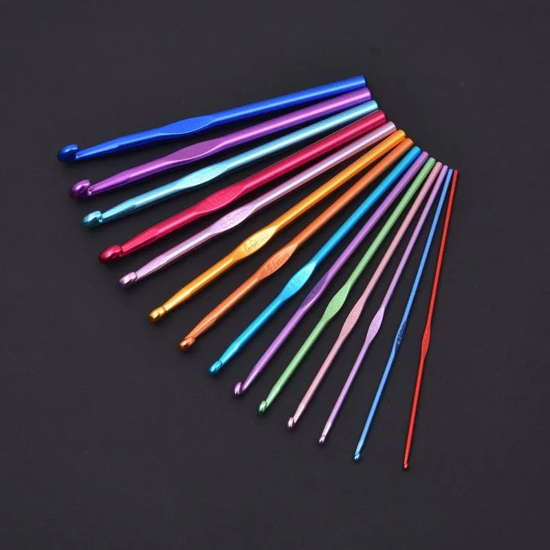 14Pc Colorful Aluminum Crochet Hook Set Knitting Needles for Yarn Crafts - 6