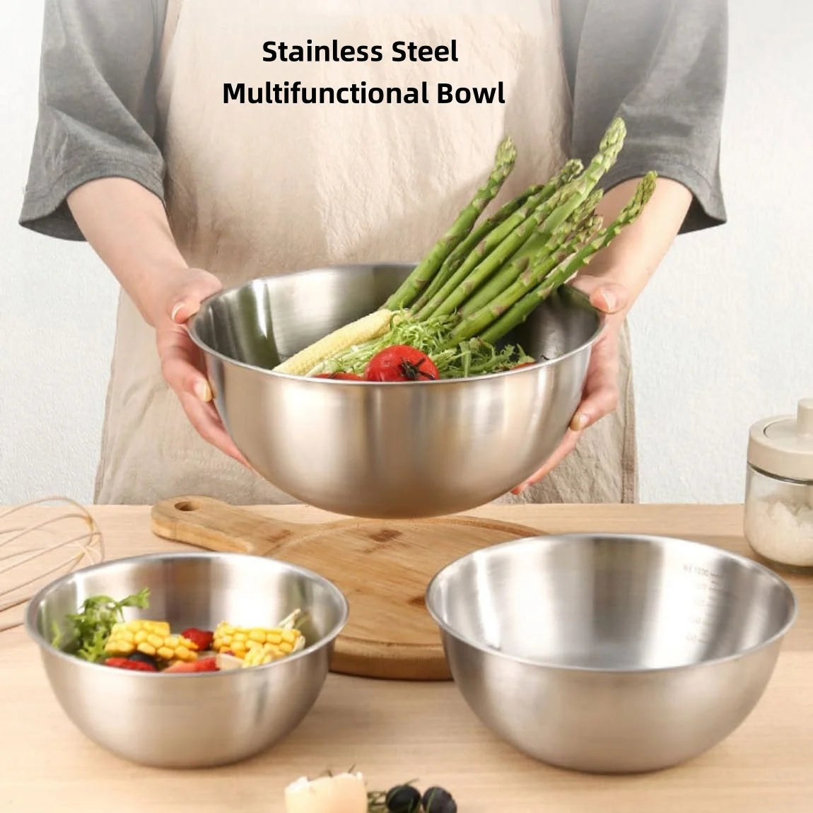Stainless Steel Mixing Bowl Set - Nesting Salad & Kitchen Prep Basin