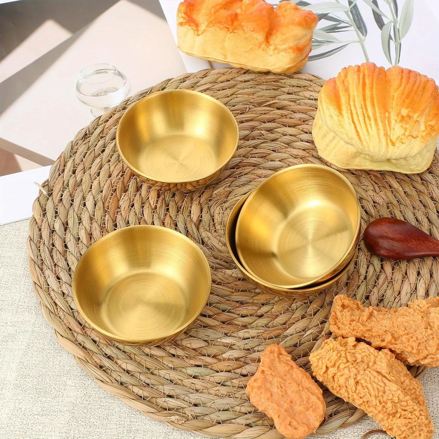 4PCS Stainless Steel Sauce Dishes Gold Appetizer Serving Bowls Set - 8