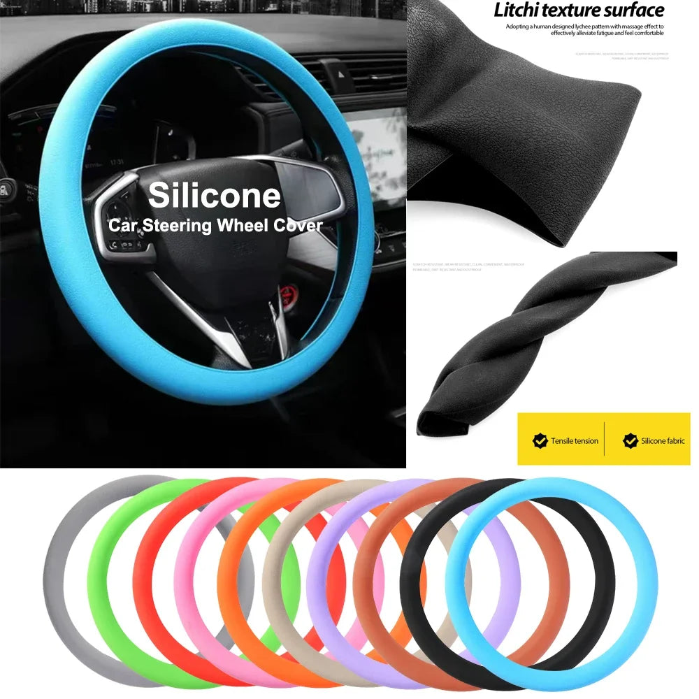Universal Silicone Steering Wheel Cover Non Slip Sweat Absorbent Grip - 3