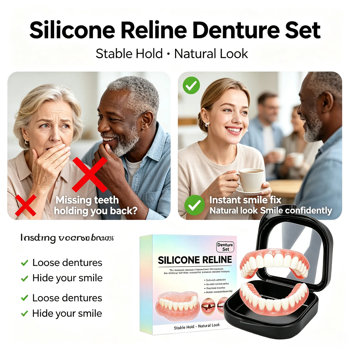 Soft Silicone Dentures Full Set Upper And Lower False Teeth