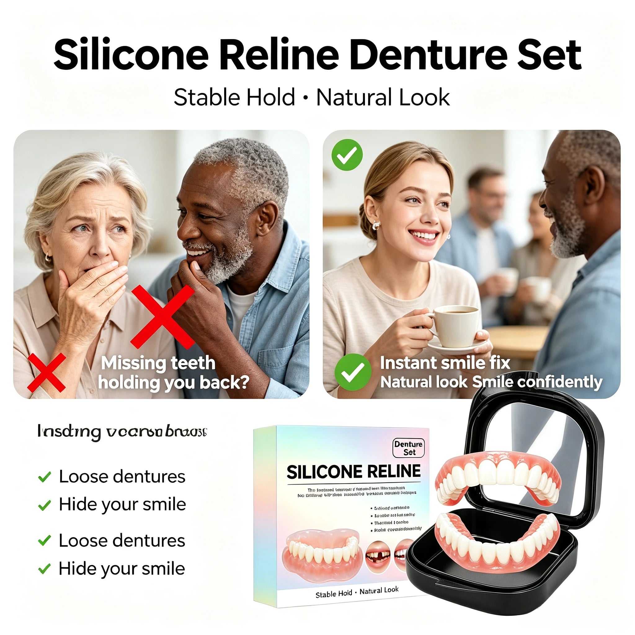 Soft Silicone Dentures Full Set Upper And Lower False Teeth - 9