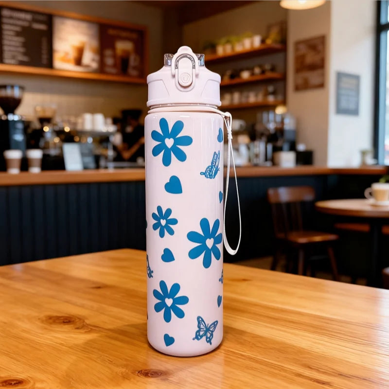 750ml Cute Pattern Water Bottle Leak Proof Sports Jug with Straw Strap - 5