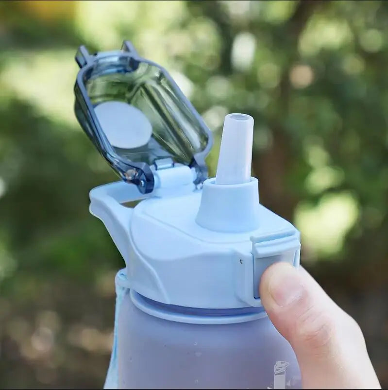 1000ml Gradient Sports Water Bottle with Time Marker and Straw