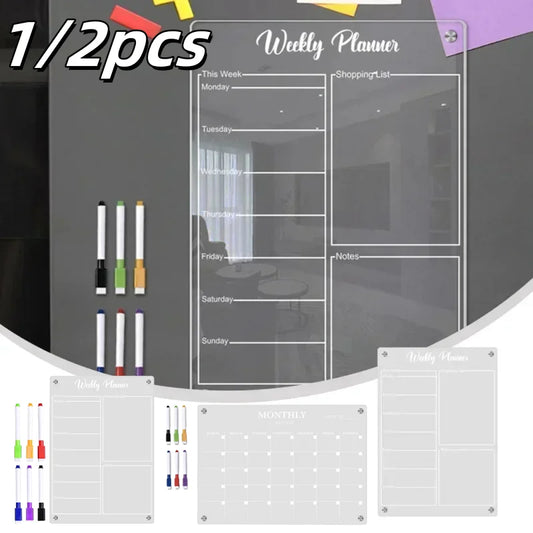 Magnetic Acrylic Fridge Calendar Dry Erase Weekly Planner Board Set