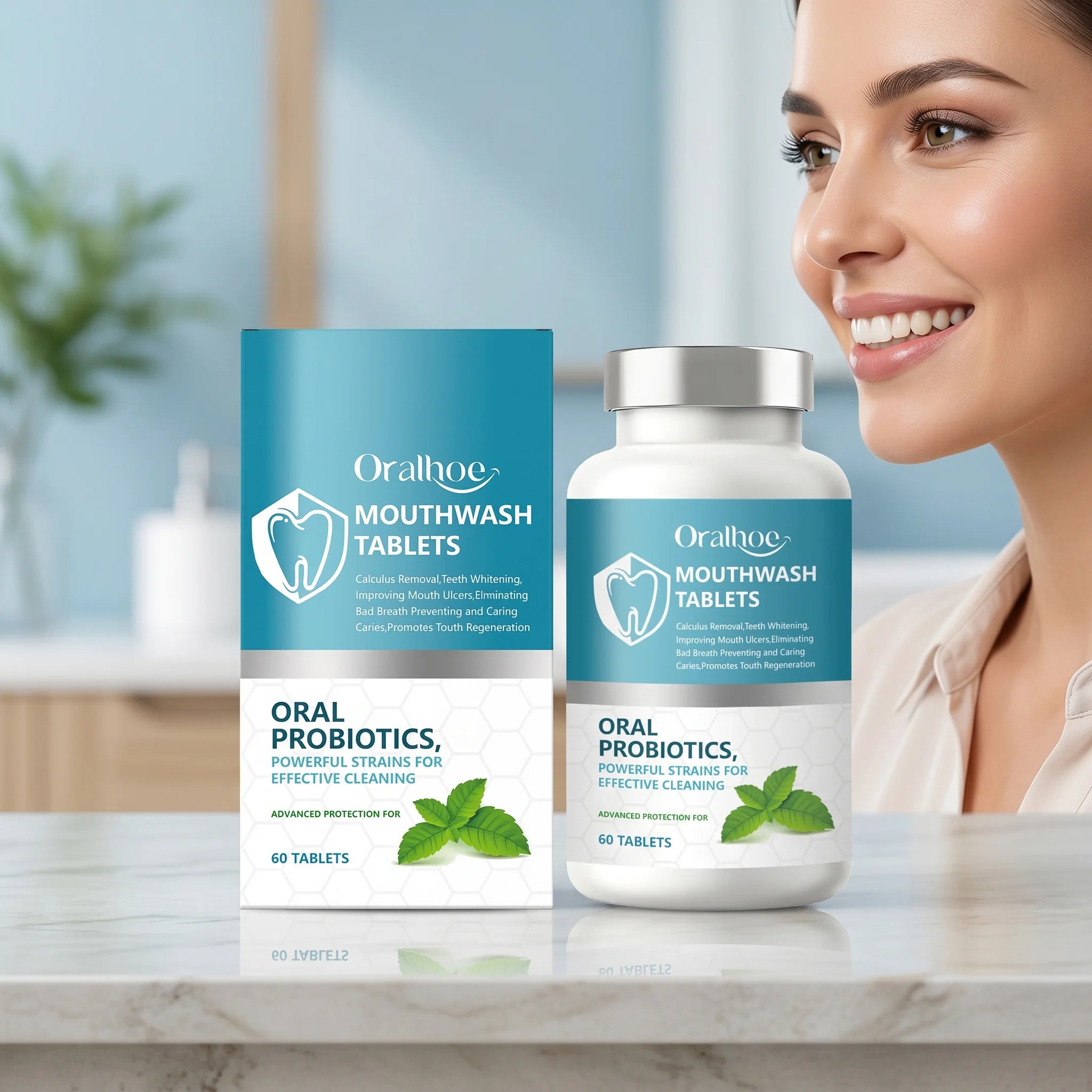 Oralhoe Probiotic Mouthwash Tablets Teeth Whitening & Mint Breath Fresh - 1