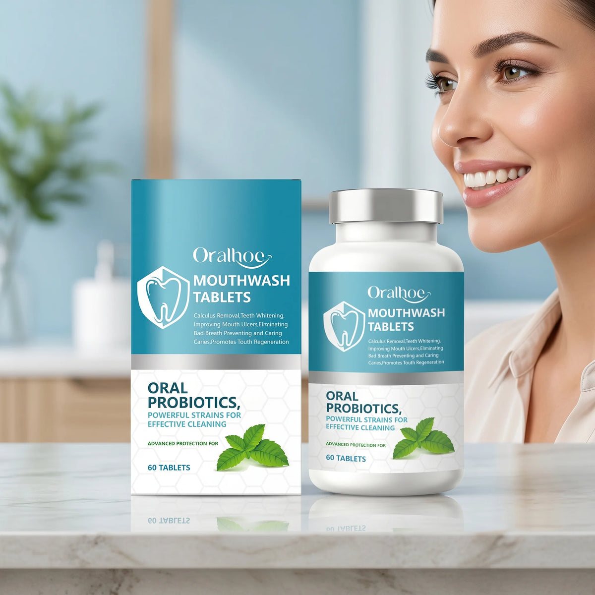 Oralhoe Probiotic Mouthwash Tablets Teeth Whitening & Mint Breath Fresh