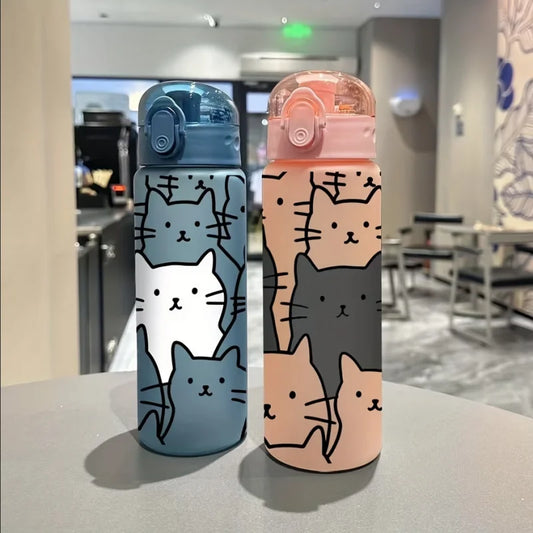 Cute Cartoon Kitten 780ml Sports Water Bottle Frosted Portable Tumbler