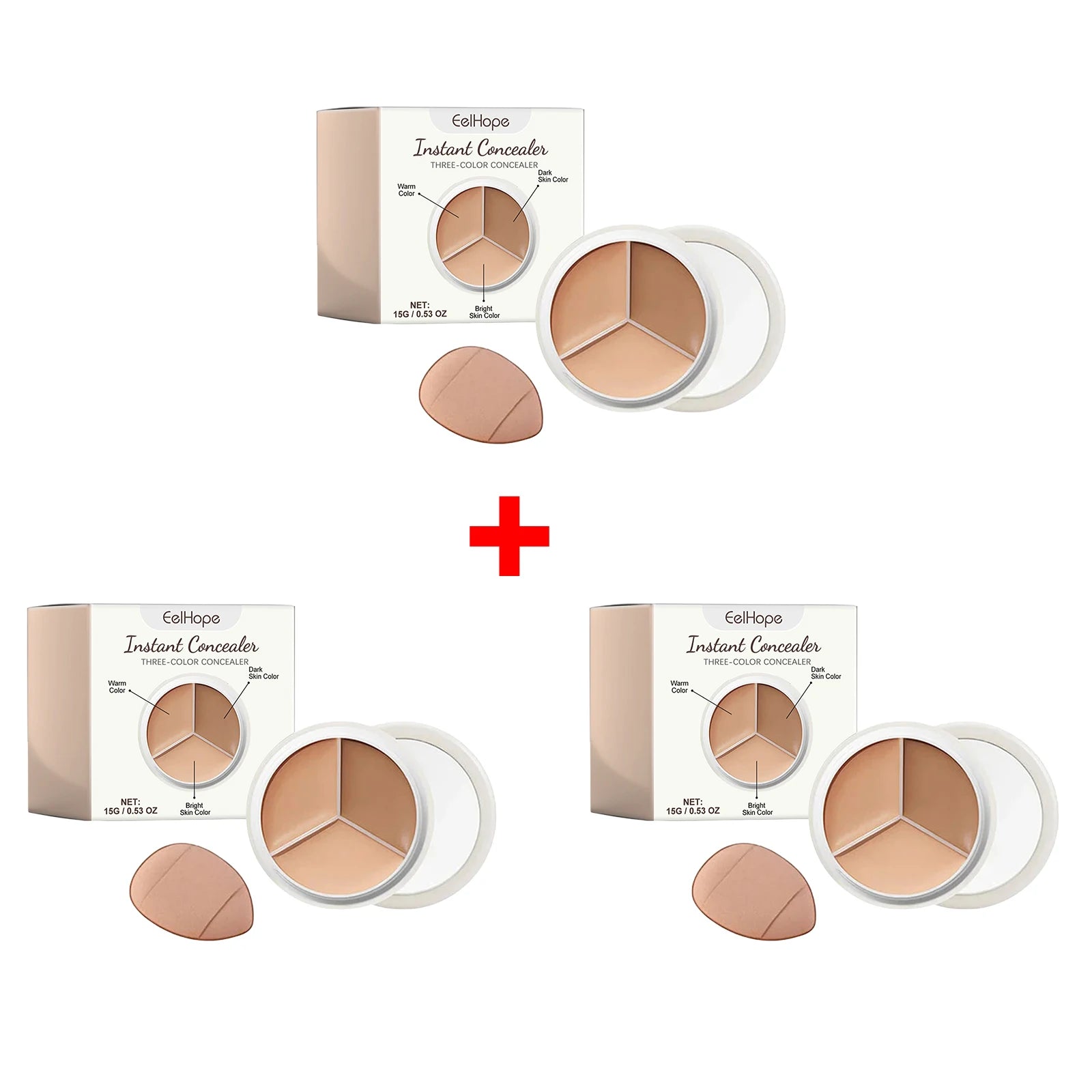 3-Color Cream Concealer Palette Dark Circle Correcting Makeup - 15
