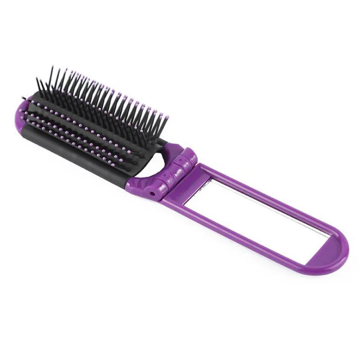 2-in-1 Folding Hair Brush with Mirror Portable Travel Massage Comb