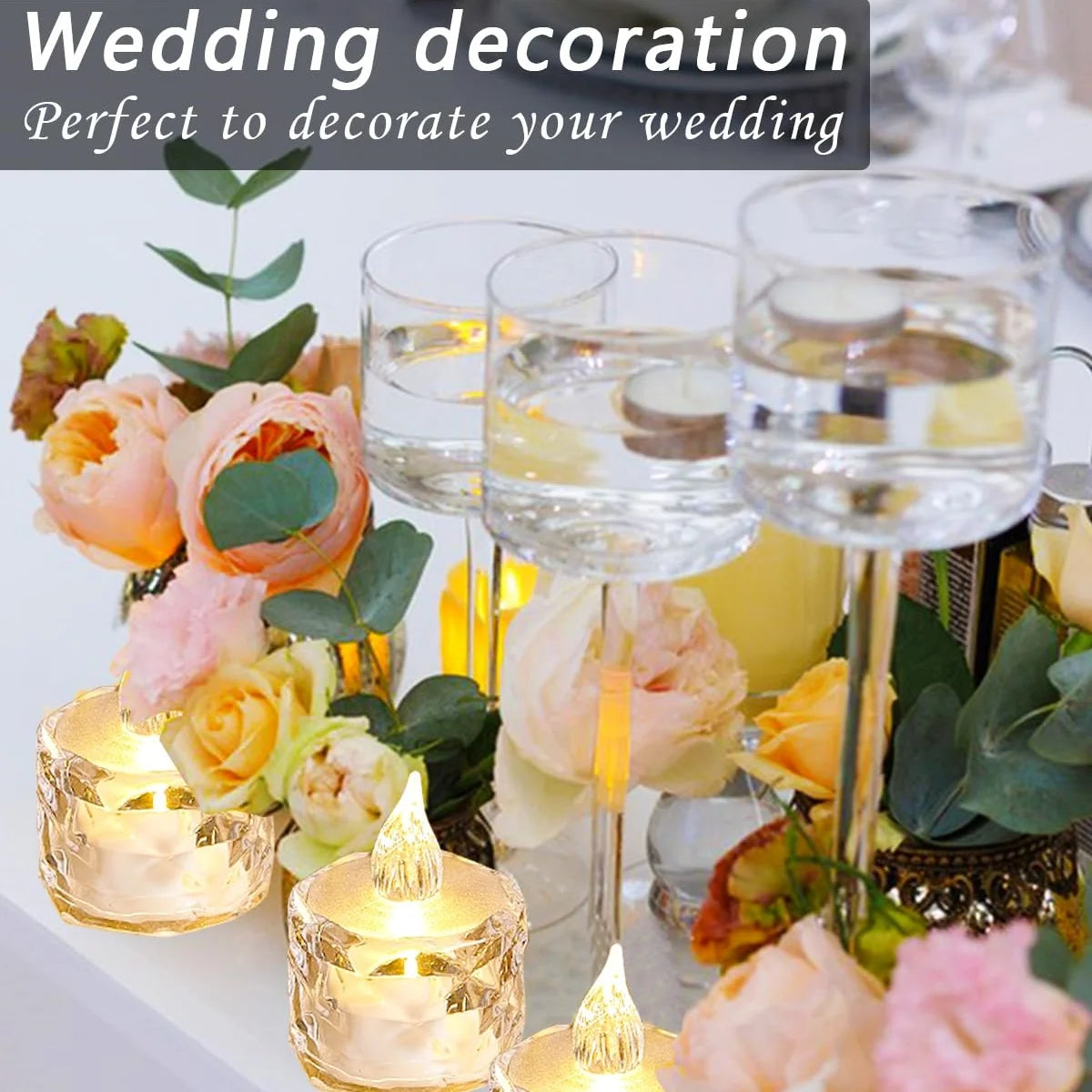 Flameless LED Crystal Tea Light Candles Flickering Electric Night Lamps
