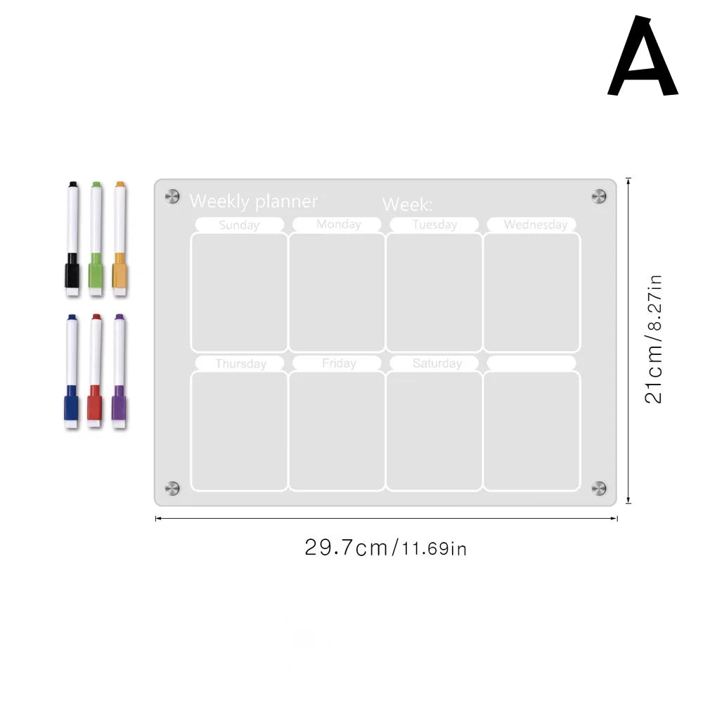 Magnetic Acrylic Fridge Calendar Weekly Planner Dry Erase Board - 13