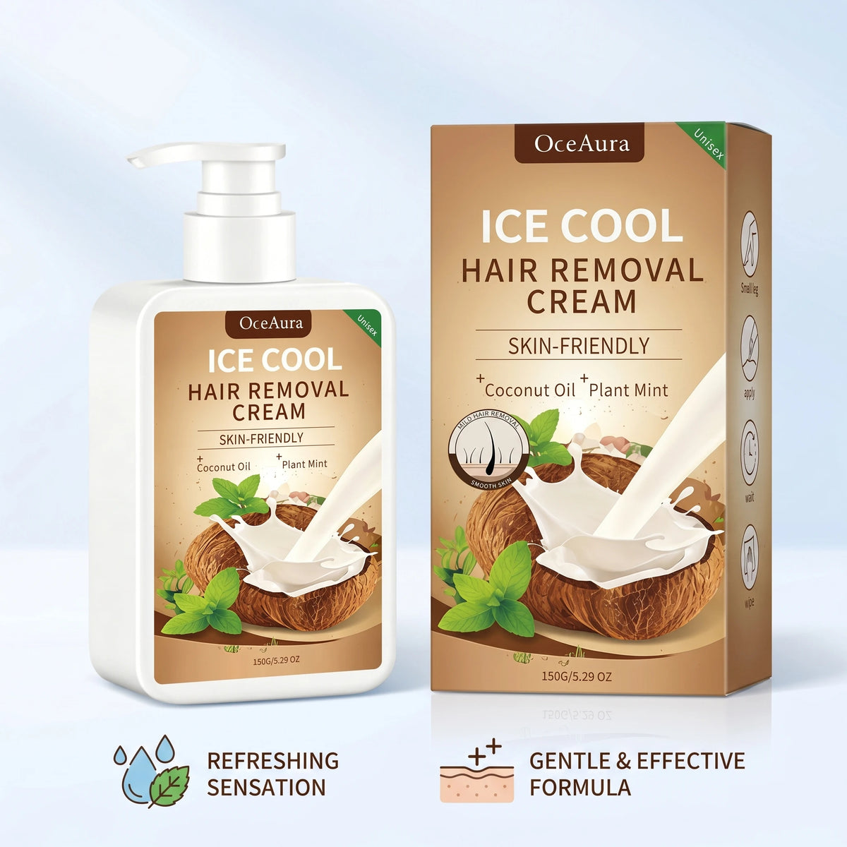Ice Cool Hair Removal Cream Coconut Oil Painless Depilatory Cream