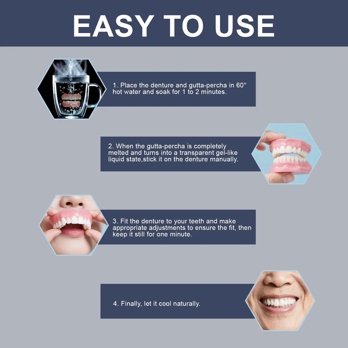 Adult Silicone Dentures Full Set Fake Teeth Natural Smile
