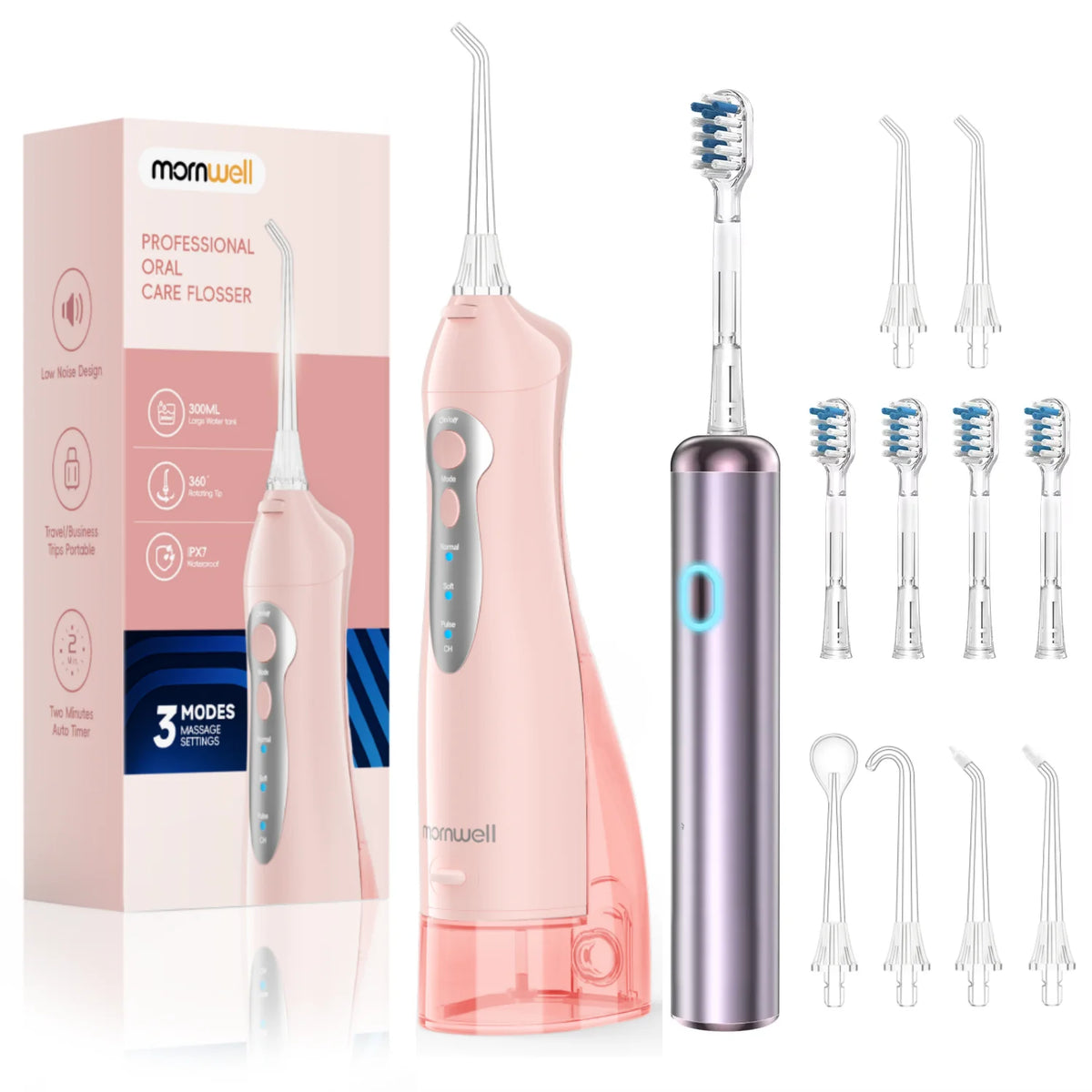 Mornwell Portable Water Flosser & Electric Toothbrush Combo