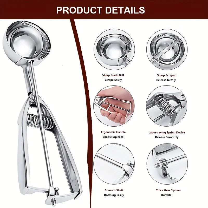 3pc Stainless Steel Ice Cream Scoop Set Trigger Cookie Dough Baller