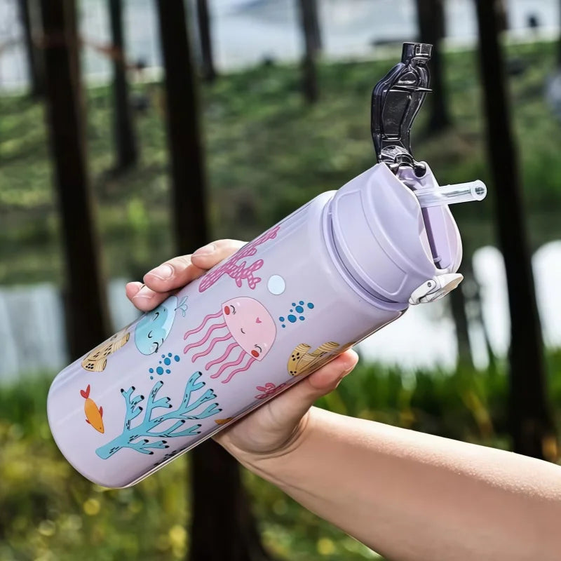 750ml Dinosaur Water Bottle for Kids Leakproof Sippy Cup with Straw - 5