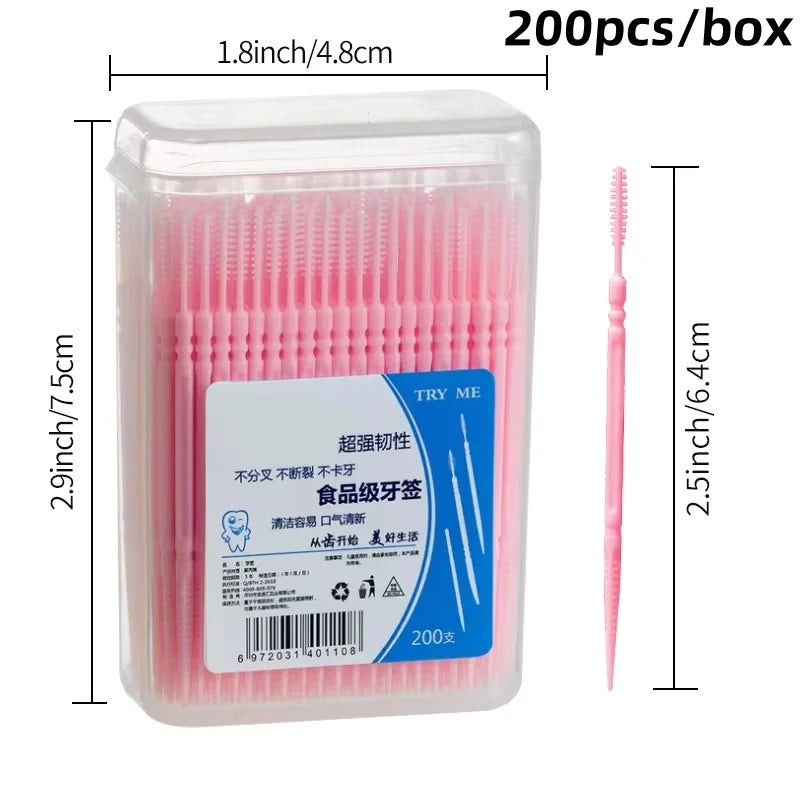 200Pcs Disposable Interdental Brush Toothpick Floss Sticks Oral Care