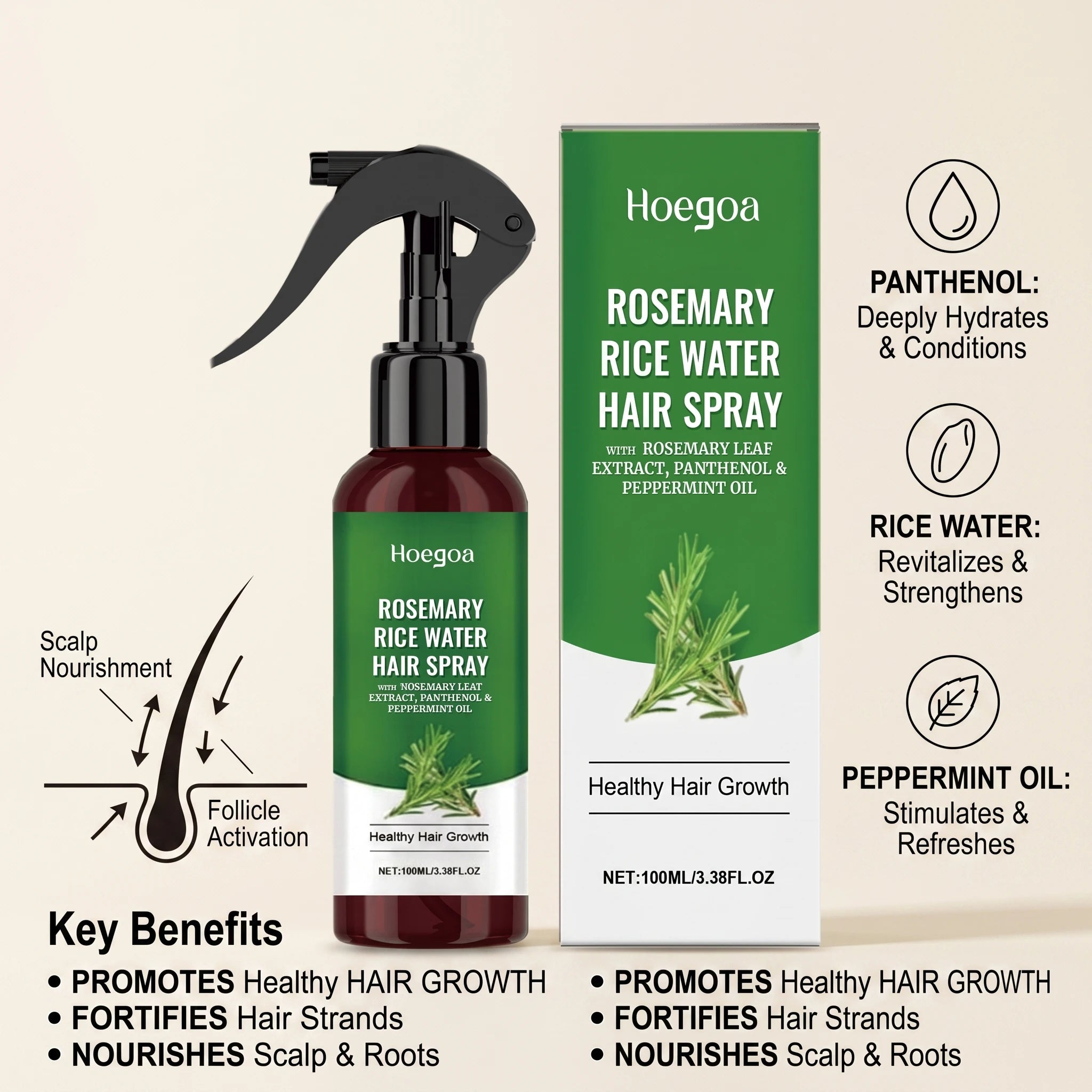 Rosemary Rice Water Hair Growth Spray for Damaged Frizzy Hair - 5