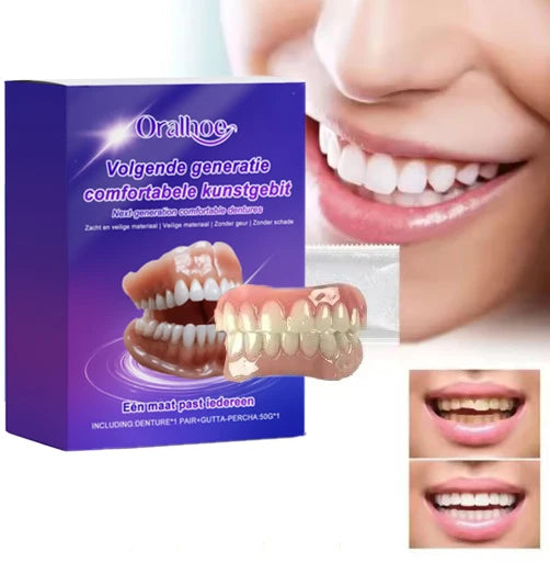 Flexible Silicone Dentures Full Set False Teeth Smile Replacement - 3